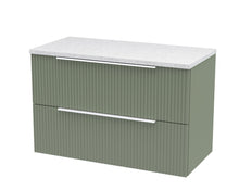 Hudson Reed Fluted 800mm Wall Hung 2 Drawer Vanity & Laminate Top Contemp Satin Green MFC Painted Gloss 522x805x390mm - DFF895LSW - JJ Building Materials