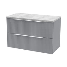 Hudson Reed Fluted 800mm Wall Hung 2 Drawer Vanity & Laminate Top Contemp Satin Grey MFC Painted Gloss 522x805x390mm - DFF295LBG - JJ Building Materials