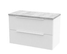 Hudson Reed Fluted 800mm Wall Hung 2 Drawer Vanity & Laminate Top Contemp Satin White MFC Painted Gloss 522x805x390mm - DFF195LBG - JJ Building Materials