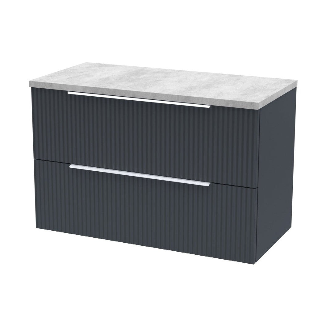 Hudson Reed Fluted 800mm Wall Hung 2 Drawer Vanity & Laminate Top Contemp Soft Black MFC Painted Gloss 522x805x390mm - DFF1495LBG - JJ Building Materials