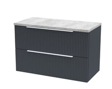 Hudson Reed Fluted 800mm Wall Hung 2 Drawer Vanity & Laminate Top Contemp Soft Black MFC Painted Gloss 522x805x390mm - DFF1495LBG - JJ Building Materials
