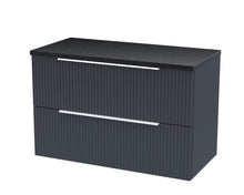 Hudson Reed Fluted 800mm Wall Hung 2 Drawer Vanity & Laminate Top Contemp Soft Black MFC Painted Gloss 522x805x390mm - DFF1495LSB - JJ Building Materials