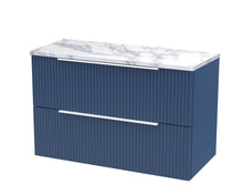 Hudson Reed Fluted 800mm Wall Hung 2 - drawer Vanity & Laminate Worktop Contemp Satin Blue MFC Painted Gloss 522x805x390mm - JJ Building Materials