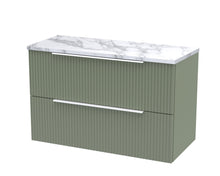 Hudson Reed Fluted 800mm Wall Hung 2 - drawer Vanity & Laminate Worktop Contemp Satin Green MFC Painted Gloss 522x805x390mm - JJ Building Materials