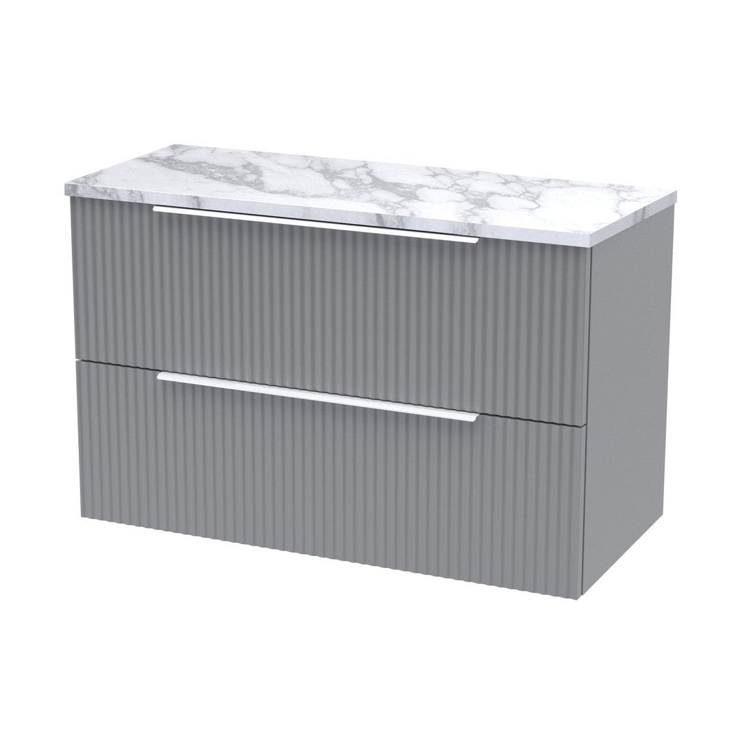 Hudson Reed Fluted 800mm Wall Hung 2-drawer Vanity & Laminate Worktop Contemp Satin Grey MFC Painted Gloss 522x805x390mm - JJ Building Materials
