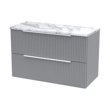 Hudson Reed Fluted 800mm Wall Hung 2-drawer Vanity & Laminate Worktop Contemp Satin Grey MFC Painted Gloss 522x805x390mm - JJ Building Materials