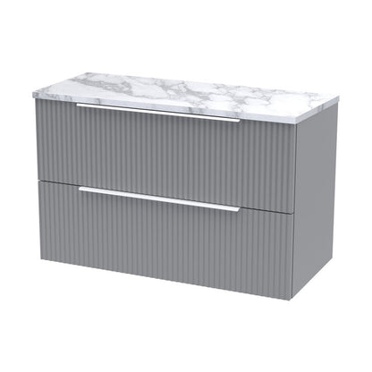 Hudson Reed Fluted 800mm Wall Hung 2-drawer Vanity & Laminate Worktop Contemp Satin Grey MFC Painted Gloss 522x805x390mm - JJ Building Materials