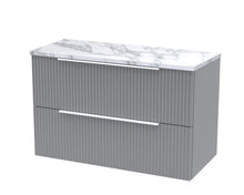 Hudson Reed Fluted 800mm Wall Hung 2 - drawer Vanity & Laminate Worktop Contemp Satin Grey MFC Painted Gloss 522x805x390mm - JJ Building Materials