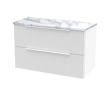 Hudson Reed Fluted 800mm Wall Hung 2 - drawer Vanity & Laminate Worktop Contemp Satin White MFC Painted Gloss 522x805x390mm - JJ Building Materials
