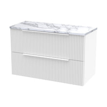 Hudson Reed Fluted 800mm Wall Hung 2-drawer Vanity & Laminate Worktop Contemp Satin White MFC Painted Gloss 522x805x390mm - JJ Building Materials