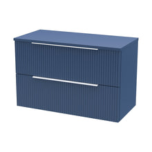 Hudson Reed Fluted 800mm Wall Hung 2 Drawer Vanity & Worktop Contemp Satin Blue MFC Painted Gloss 518x805x390mm - JJ Building Materials