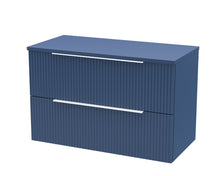 Hudson Reed Fluted 800mm Wall Hung 2 Drawer Vanity & Worktop Contemp Satin Blue MFC Painted Gloss 518x805x390mm - JJ Building Materials