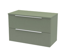 Hudson Reed Fluted 800mm Wall Hung 2 Drawer Vanity & Worktop Contemp Satin Green MFC Painted Gloss 518x805x390mm - JJ Building Materials