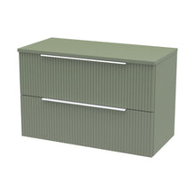Hudson Reed Fluted 800mm Wall Hung 2 Drawer Vanity & Worktop Contemp Satin Green MFC Painted Gloss 518x805x390mm - JJ Building Materials