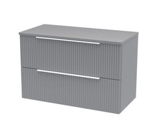 Hudson Reed Fluted 800mm Wall Hung 2 Drawer Vanity & Worktop Contemp Satin Grey MFC Painted Gloss 518x805x390mm - JJ Building Materials