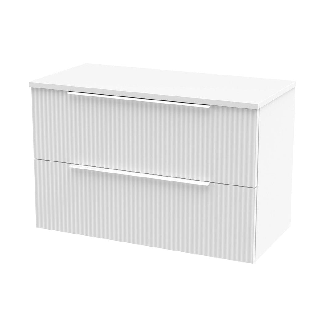 Hudson Reed Fluted 800mm Wall Hung 2 Drawer Vanity & Worktop Contemp Satin White MFC Painted Gloss 518x805x390mm - JJ Building Materials