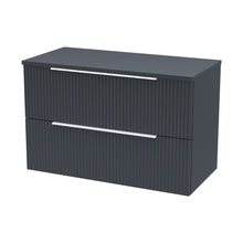 Hudson Reed Fluted 800mm Wall Hung 2 Drawer Vanity & Worktop Contemp Soft Black MFC Painted Gloss 518x805x390mm - JJ Building Materials