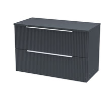 Hudson Reed Fluted 800mm Wall Hung 2 Drawer Vanity & Worktop Contemp Soft Black MFC Painted Gloss 518x805x390mm - JJ Building Materials