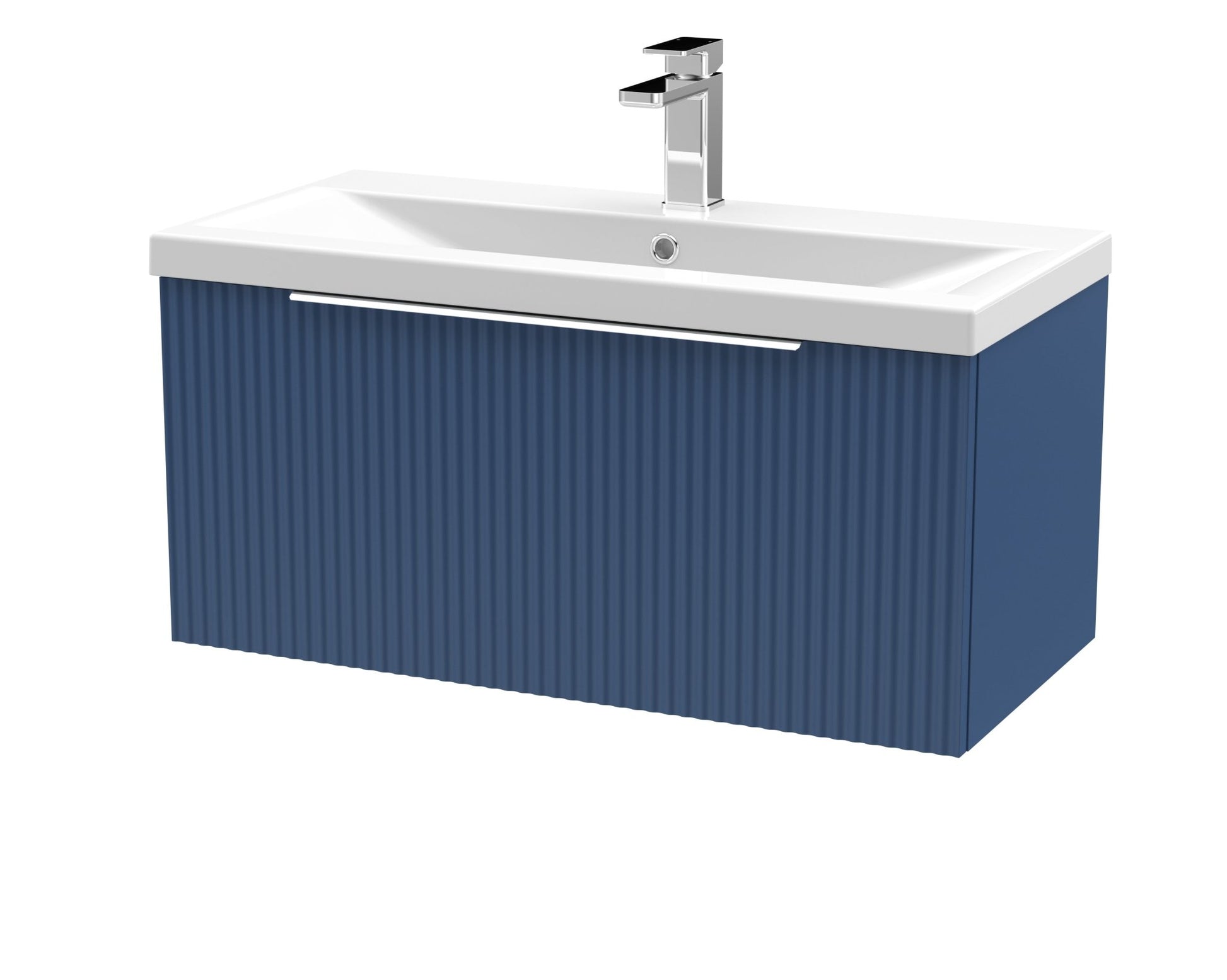 Hudson Reed Fluted 800mm Wall Hung Single Drawer Vanity & Basin 1 Contemp Satin Blue MFC Painted Gloss 399x810x390mm - JJ Building Materials