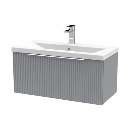 Hudson Reed Fluted 800mm Wall Hung Single Drawer Vanity & Basin 1 Contemp Satin Grey MFC Painted Gloss 399x810x390mm - JJ Building Materials