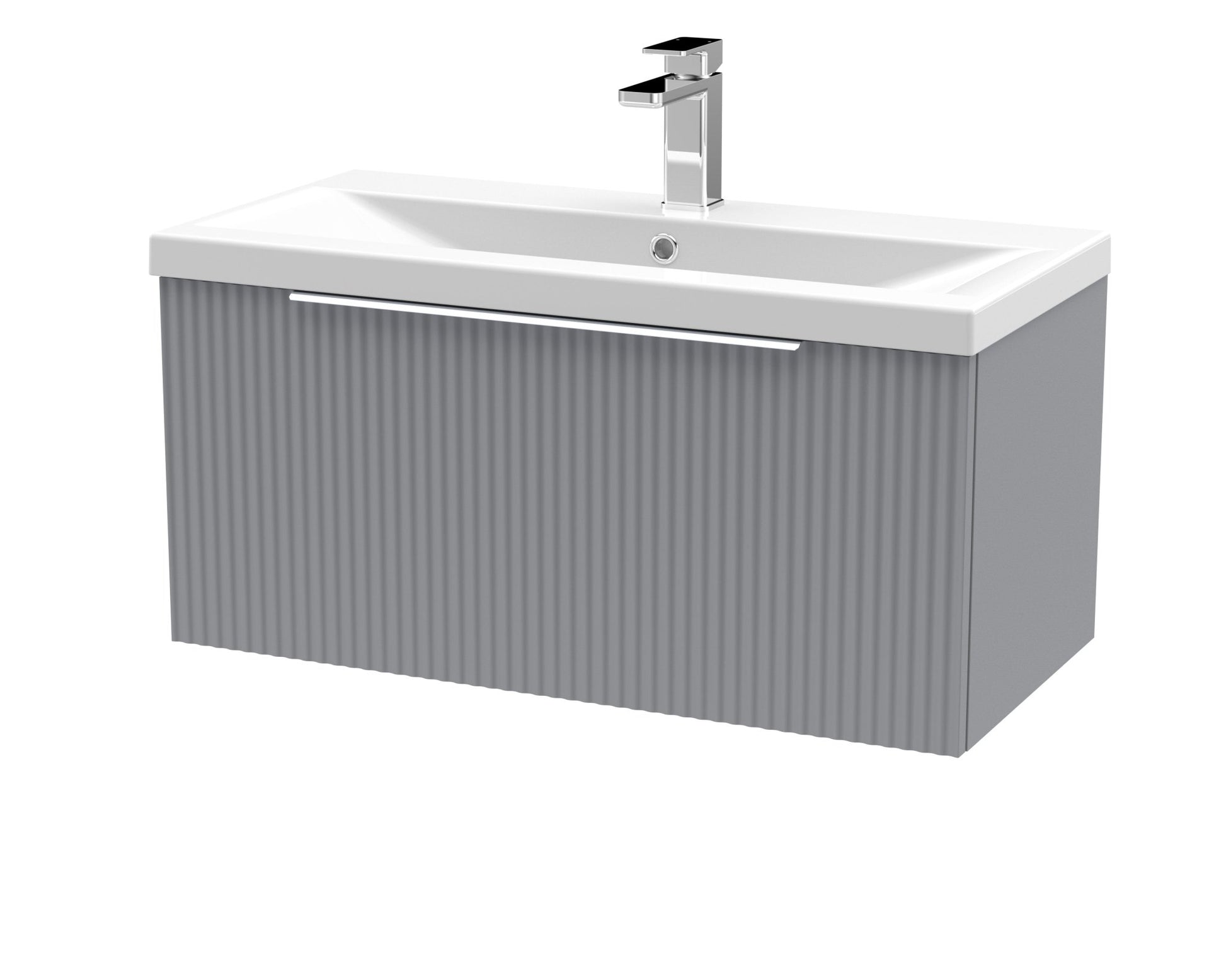 Hudson Reed Fluted 800mm Wall Hung Single Drawer Vanity & Basin 1 Contemp Satin Grey MFC Painted Gloss 399x810x390mm - JJ Building Materials
