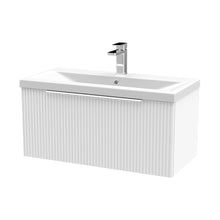Hudson Reed Fluted 800mm Wall Hung Single Drawer Vanity & Basin 1 Contemp Satin White MFC Painted Gloss 399x810x390mm - JJ Building Materials