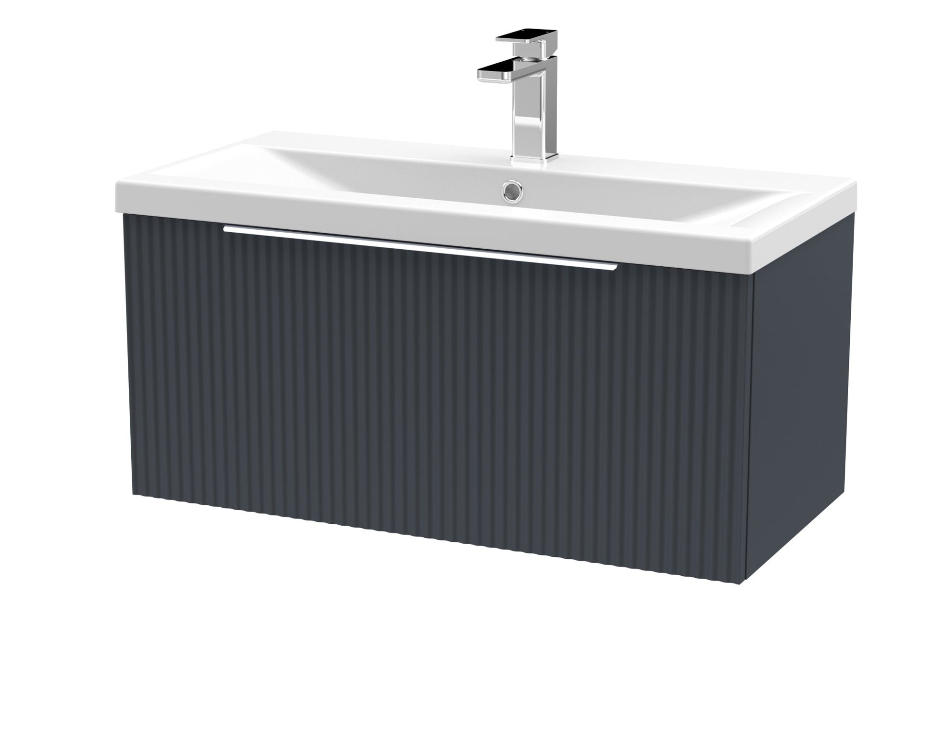 Hudson Reed Fluted 800mm Wall Hung Single Drawer Vanity & Basin 1 Contemp Soft Black MFC Painted Gloss 399x810x390mm - JJ Building Materials