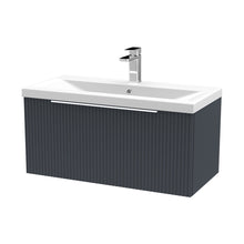 Hudson Reed Fluted 800mm Wall Hung Single Drawer Vanity & Basin 1 Contemp Soft Black MFC Painted Gloss 399x810x390mm - JJ Building Materials