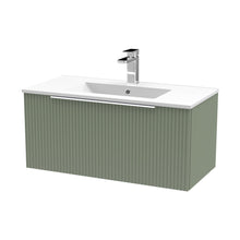 Hudson Reed Fluted 800mm Wall Hung Single Drawer Vanity & Basin 2 Contemp Satin Green MFC Painted Gloss 377x800x390mm - JJ Building Materials