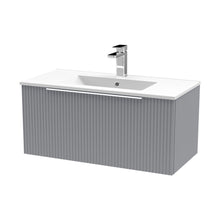 Hudson Reed Fluted 800mm Wall Hung Single Drawer Vanity & Basin 2 Contemp Satin Grey MFC Painted Gloss 377x800x390mm - JJ Building Materials