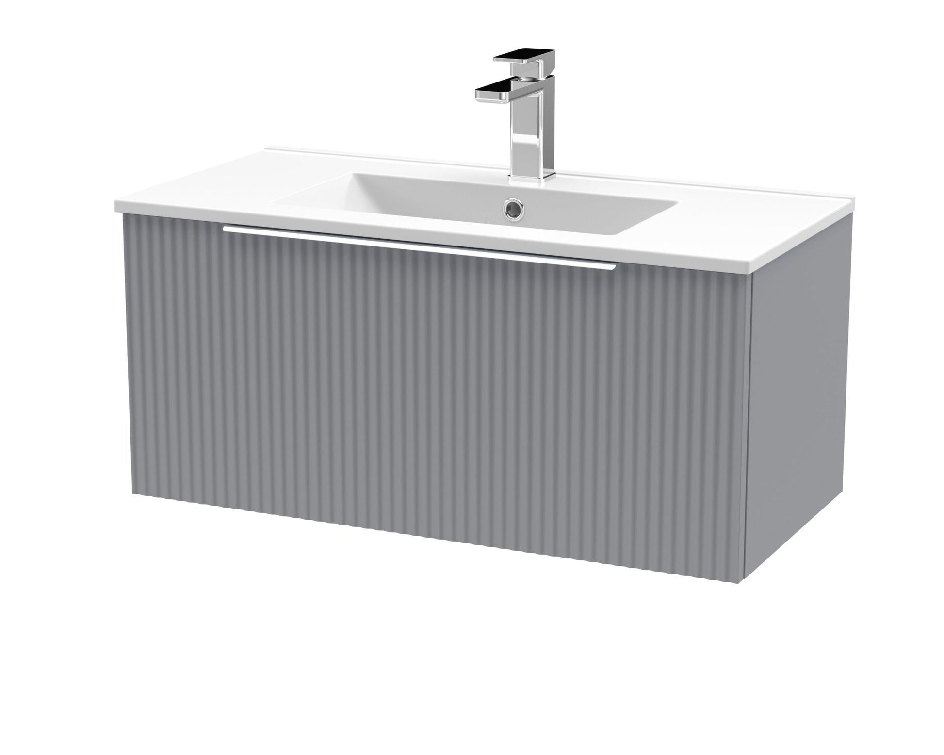 Hudson Reed Fluted 800mm Wall Hung Single Drawer Vanity & Basin 2 Contemp Satin Grey MFC Painted Gloss 377x800x390mm - JJ Building Materials
