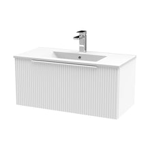 Hudson Reed Fluted 800mm Wall Hung Single Drawer Vanity & Basin 2 Contemp Satin White MFC Painted Gloss 377x800x390mm - JJ Building Materials