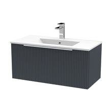 Hudson Reed Fluted 800mm Wall Hung Single Drawer Vanity & Basin 2 Contemp Soft Black MFC Painted Gloss 377x800x390mm - JJ Building Materials
