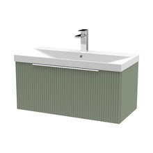 Hudson Reed Fluted 800mm Wall Hung Single Drawer Vanity & Basin 3 Contemp Satin Green MFC Painted Gloss 409x810x395mm - JJ Building Materials
