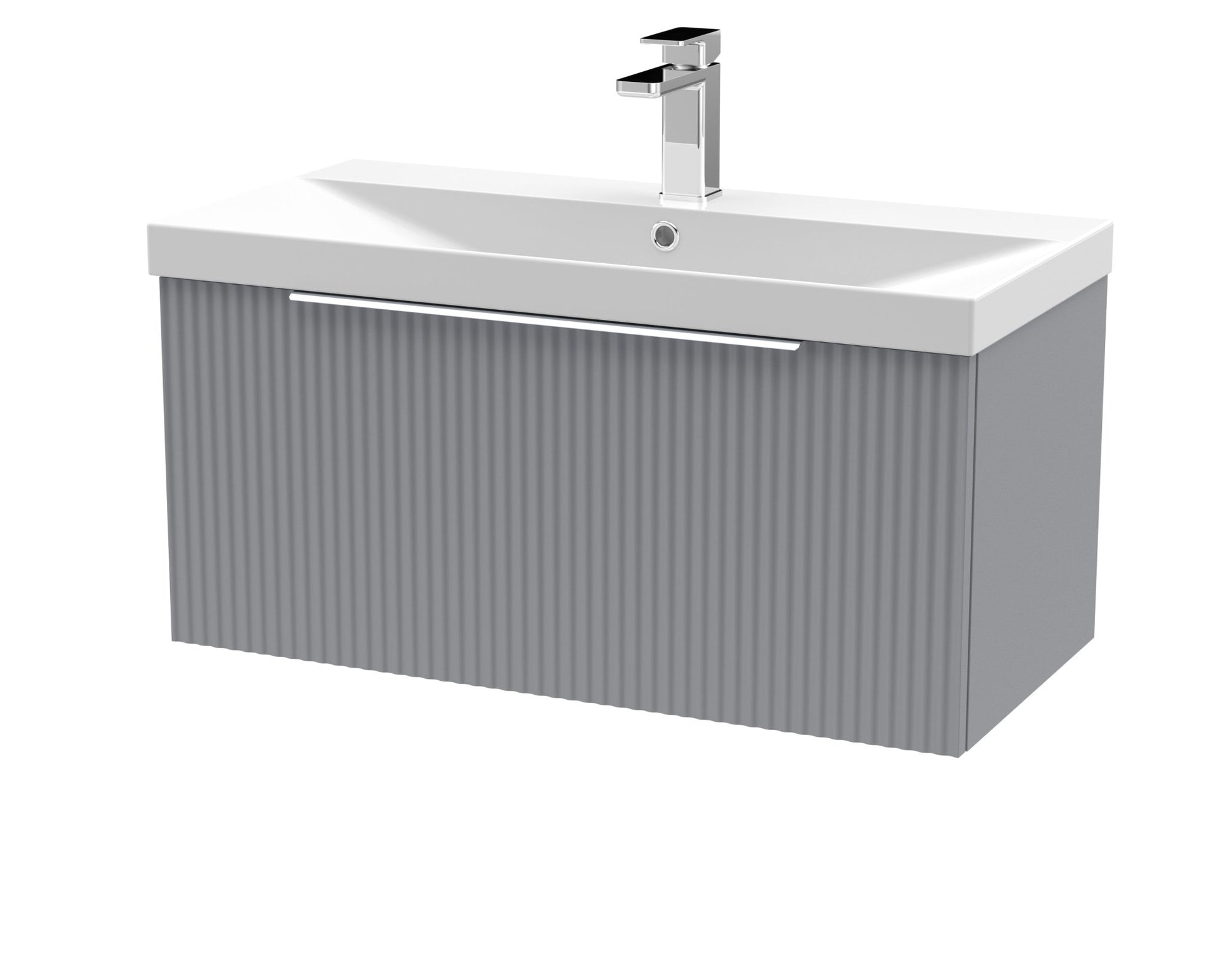 Hudson Reed Fluted 800mm Wall Hung Single Drawer Vanity & Basin 3 Contemp Satin Grey MFC Painted Gloss 409x810x395mm - JJ Building Materials