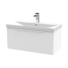 Hudson Reed Fluted 800mm Wall Hung Single Drawer Vanity & Basin 3 Contemp Satin White MFC Painted Gloss 409x810x395mm - JJ Building Materials
