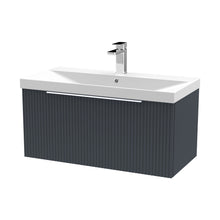 Hudson Reed Fluted 800mm Wall Hung Single Drawer Vanity & Basin 3 Contemp Soft Black MFC Painted Gloss 409x810x395mm - JJ Building Materials