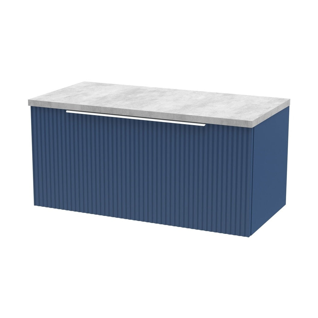 Hudson Reed Fluted 800mm Wall Hung Single Drawer Vanity & Laminate Top Contemp Satin Blue MFC Painted Gloss 381x800x390mm - DFF396LBG - JJ Building Materials