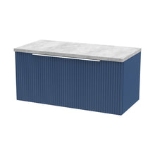 Hudson Reed Fluted 800mm Wall Hung Single Drawer Vanity & Laminate Top Contemp Satin Blue MFC Painted Gloss 381x800x390mm - DFF396LBG - JJ Building Materials