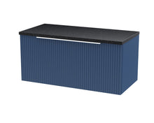 Hudson Reed Fluted 800mm Wall Hung Single Drawer Vanity & Laminate Top Contemp Satin Blue MFC Painted Gloss 381x800x390mm - DFF396LSB - JJ Building Materials