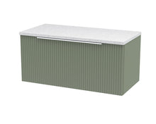 Hudson Reed Fluted 800mm Wall Hung Single Drawer Vanity & Laminate Top Contemp Satin Green MFC Painted Gloss 377x800x390mm - JJ Building Materials