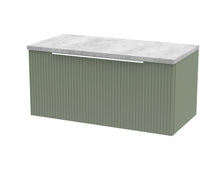 Hudson Reed Fluted 800mm Wall Hung Single Drawer Vanity & Laminate Top Contemp Satin Green MFC Painted Gloss 381x800x390mm - DFF896LBG - JJ Building Materials
