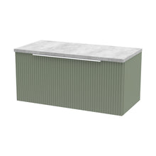 Hudson Reed Fluted 800mm Wall Hung Single Drawer Vanity & Laminate Top Contemp Satin Green MFC Painted Gloss 381x800x390mm - DFF896LBG - JJ Building Materials