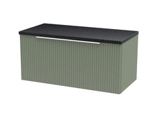 Hudson Reed Fluted 800mm Wall Hung Single Drawer Vanity & Laminate Top Contemp Satin Green MFC Painted Gloss 381x800x390mm - DFF896LSB - JJ Building Materials