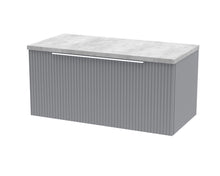 Hudson Reed Fluted 800mm Wall Hung Single Drawer Vanity & Laminate Top Contemp Satin Grey MFC Painted Gloss 381x800x390mm - DFF296LBG - JJ Building Materials