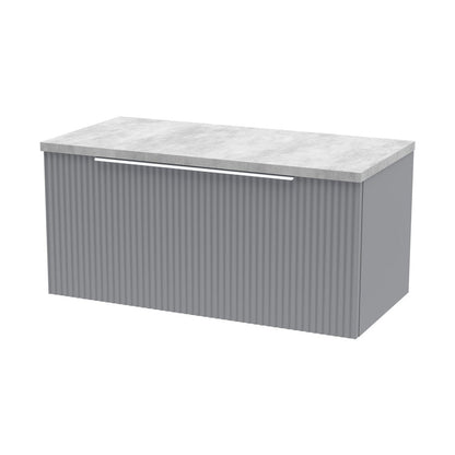 Hudson Reed Fluted 800mm Wall Hung Single Drawer Vanity & Laminate Top Contemp Satin Grey MFC Painted Gloss 381x800x390mm - DFF296LBG - JJ Building Materials