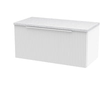 Hudson Reed Fluted 800mm Wall Hung Single Drawer Vanity & Laminate Top Contemp Satin White MFC Painted Gloss 377x800x390mm - JJ Building Materials