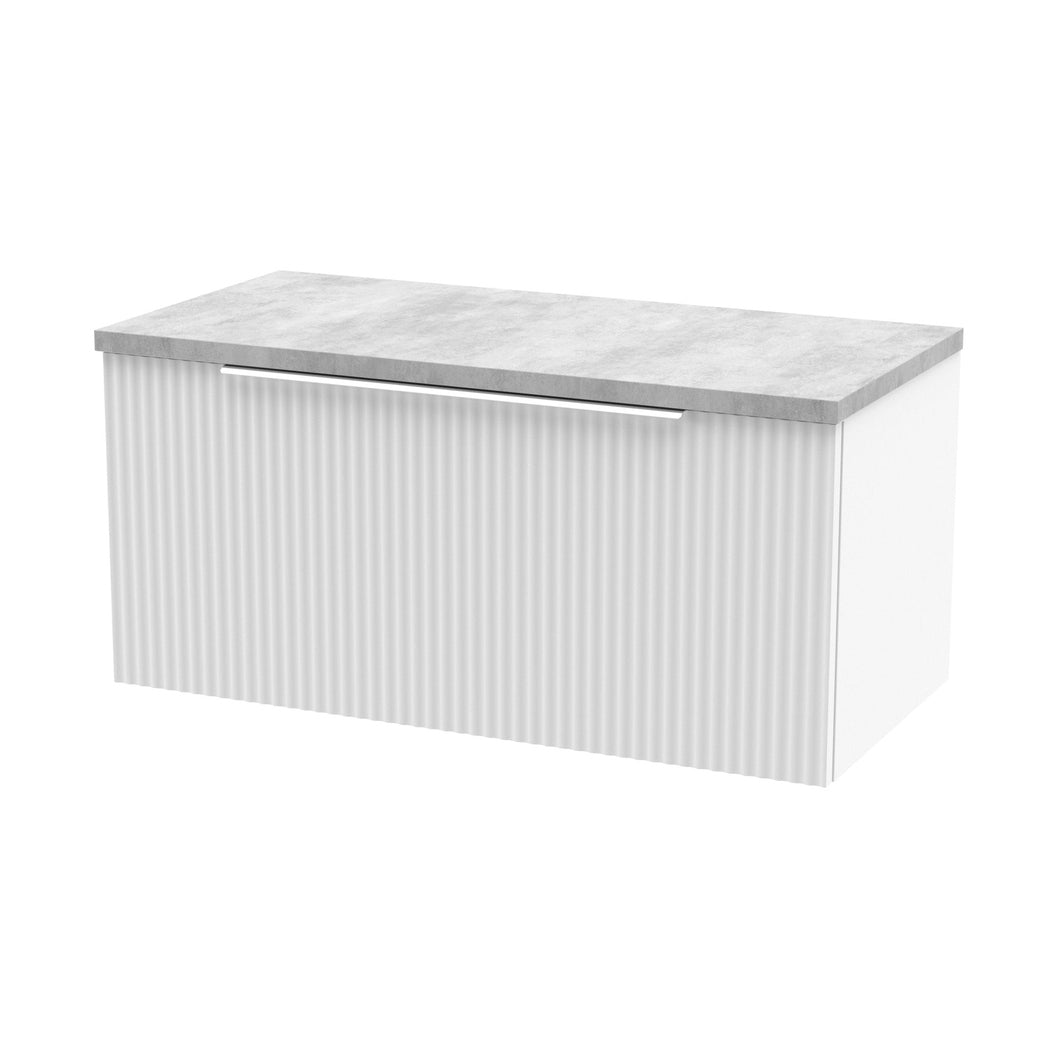 Hudson Reed Fluted 800mm Wall Hung Single Drawer Vanity & Laminate Top Contemp Satin White MFC Painted Gloss 381x800x390mm - DFF196LBG - JJ Building Materials