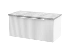 Hudson Reed Fluted 800mm Wall Hung Single Drawer Vanity & Laminate Top Contemp Satin White MFC Painted Gloss 381x800x390mm - DFF196LBG - JJ Building Materials