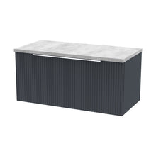 Hudson Reed Fluted 800mm Wall Hung Single Drawer Vanity & Laminate Top Contemp Soft Black MFC Painted Gloss 381x800x390mm - DFF1496LBG - JJ Building Materials